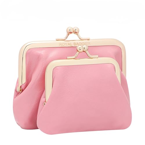 Royal Bagger Mini-Geldbörse für Frauen, einfarbige Kreditkarten Halter Geldbörse, Vintage Leder Kiss Lock Aufbewahrung Tasche (Rosa) von Royal Bagger