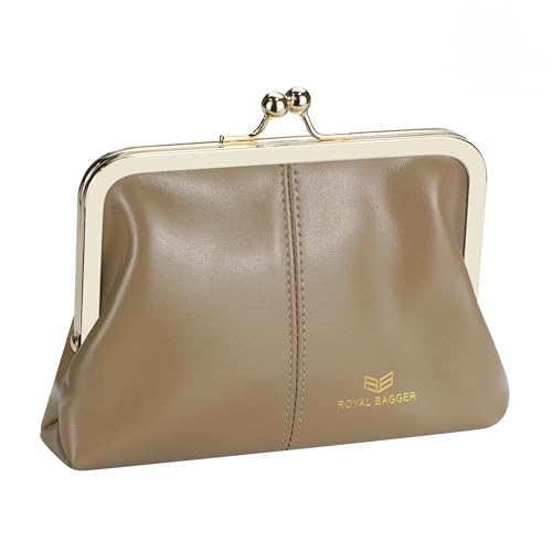 Royal Bagger Modische Echtleder RFID-Blockierung Damen Brieftasche mit Kiss Lock, Kartenfächer und Reißverschluss Münzfach 4120 (Aprikose) von Royal Bagger