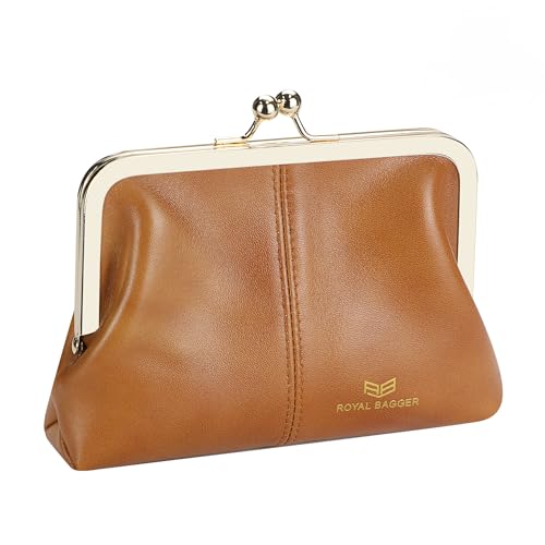 Royal Bagger Modische Echtleder RFID-Blockierung Damen Brieftasche mit Kiss Lock, Kartenfächer und Reißverschluss Münzfach 4120 (Braun) von Royal Bagger