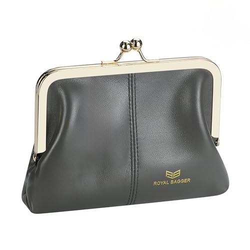 Royal Bagger Modische Echtleder RFID-Blockierung Damen Brieftasche mit Kiss Lock, Kartenfächer und Reißverschluss Münzfach 4120 (Grau) von Royal Bagger
