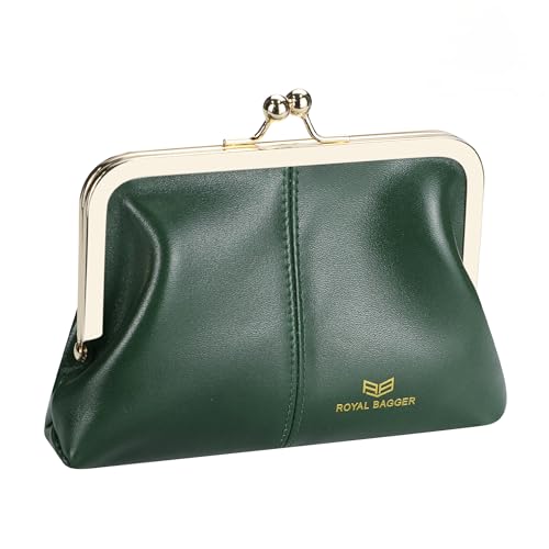 Royal Bagger Modische Echtleder RFID-Blockierung Damen Brieftasche mit Kiss Lock, Kartenfächer und Reißverschluss Münzfach 4120 (Grün) von Royal Bagger