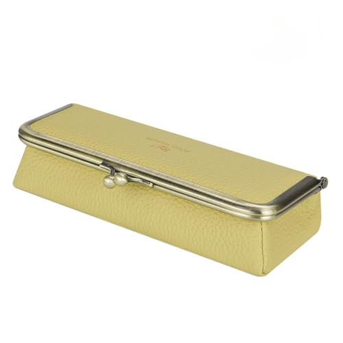 Royal Bagger Modisches Brillenetui aus echtem Leder – RFID-Blockierung, modisches Federmäppchen mit Kussschloss, Münzbörse für Damen, gelb, Small von Royal Bagger