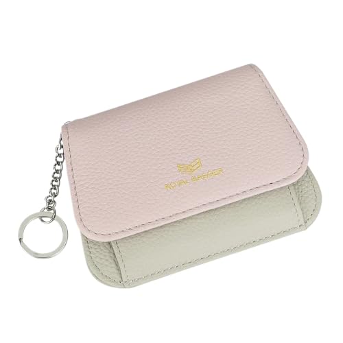Royal Bagger Multi-Card Slots Short Wallet, Echtes Leder Kreditkartenetui, RFID-Blockierung Karte Münze Geldbeutel mit Schlüsselanhänger 1943 (Rosa-Silber Grau) von Royal Bagger