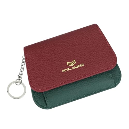 Royal Bagger Multi-Card Slots Short Wallet, Echtes Leder Kreditkartenetui, RFID-Blockierung Karte Münze Geldbeutel mit Schlüsselanhänger 1943 (Weinrot-Grün) von Royal Bagger