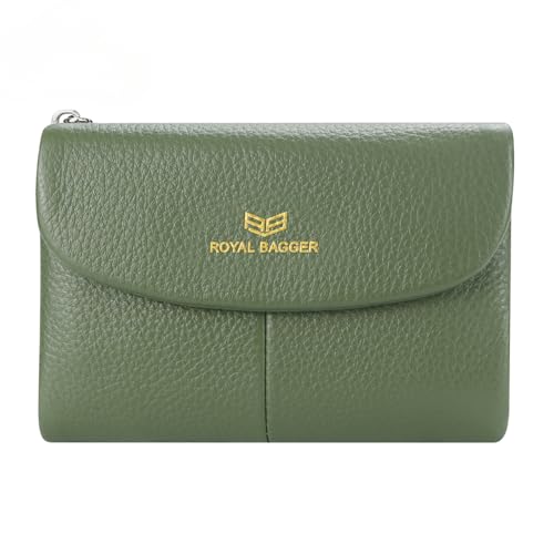 Royal Bagger RFID-Blockierung Frauen Kurze Brieftasche echtes Leder Multi-Card Slots Karteninhaber Trifold Geldbörse magnetische Öffnung 2063 (Olivgrün) von Royal Bagger