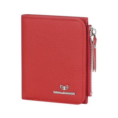 Royal Bagger RFID-Blockierung echtes Leder Kurze Brieftasche für Frauen - Slim Bifold Coin Purse, modisch & einfaches Design 3201 (Leuchtendes Rot) von Royal Bagger
