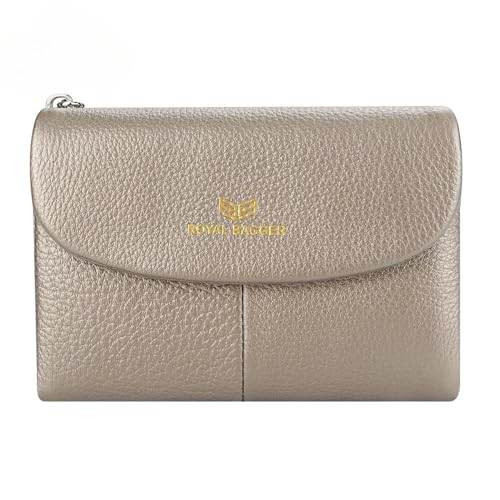 Royal Bagger RFID Blocking Damen Kurze Geldbörse Echtes Leder Multi-Kartenfächer Kartenhalter Trifold Geldbörse Magnetische Öffnung 2063, Bronze, Casual von Royal Bagger