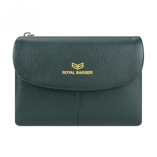 Royal Bagger RFID Blocking Damen Kurze Geldbörse Echtes Leder Multi-Kartenfächer Kartenhalter Trifold Geldbörse Magnetische Öffnung 2063, Grün , Casual von Royal Bagger
