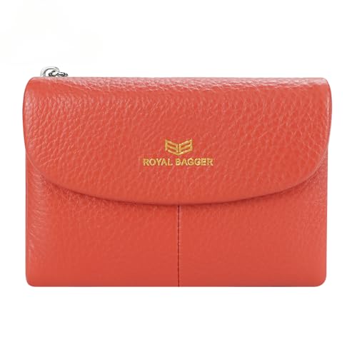 Royal Bagger RFID Blocking Damen Kurze Geldbörse Echtes Leder Multi-Kartenfächer Kartenhalter Trifold Geldbörse Magnetische Öffnung 2063, Orange/Abendrot im Zickzackmuster (Sunset Chevron), Casual von Royal Bagger