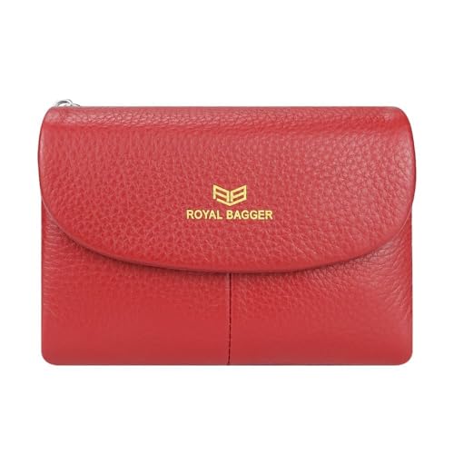 Royal Bagger RFID Blocking Damen Kurze Geldbörse Echtes Leder Multi-Kartenfächer Kartenhalter Trifold Geldbörse Magnetische Öffnung 2063, Rot/Ausflug, einfarbig (Getaway Solids), Casual von Royal Bagger