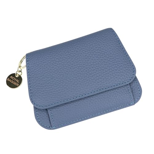 Royal Bagger RFID-Blocking Echt kuhleder Geldbörse: Mehrzweck, modernes Design, Mehrere Kartens ch litze, Handliche Münz Tasche, Angehängter Schlüssel Bund (Rauch blau) von Royal Bagger