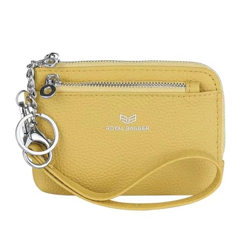 Royal Bagger RFID Geldbörse mit Schlüsselanhänger, Echtleder Multi Zipper Clutch Wallet, Portable Wristlet Card Holder (Gelb) von Royal Bagger