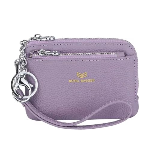 Royal Bagger RFID Geldbörse mit Schlüsselanhänger, Echtleder Multi Zipper Clutch Wallet, Portable Wristlet Card Holder (Lila) von Royal Bagger