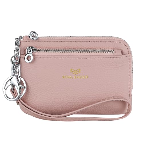 Royal Bagger RFID Geldbörse mit Schlüsselanhänger, Echtleder Multi Zipper Clutch Wallet, Portable Wristlet Card Holder (Rosa) von Royal Bagger