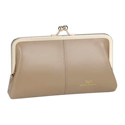Royal Bagger RFID Kiss Lock Wallet, solide Farbe Multi-Card Slots Karteninhaber, echtes Leder Clutch Purses für Frauen 1468 (Aprikose 2468) von Royal Bagger