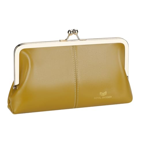 Royal Bagger RFID Kiss Lock Wallet, solide Farbe Multi-Card Slots Karteninhaber, echtes Leder Clutch Purses für Frauen 1468 (Gelb 2468) von Royal Bagger