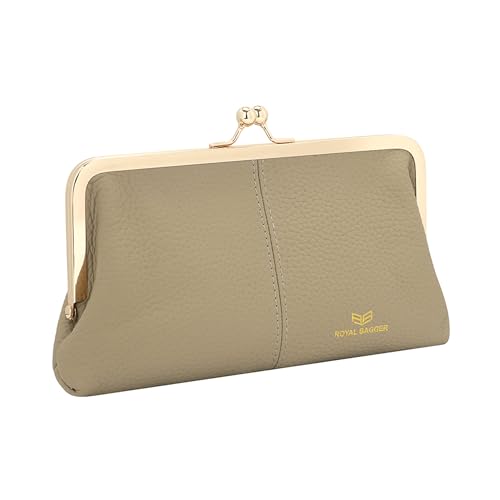 Royal Bagger RFID Kiss Lock Wallet, solide Farbe Multi-Card Slots Karteninhaber, echtes Leder Clutch Purses für Frauen 1468 (Grau) von Royal Bagger