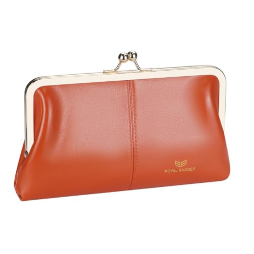 Royal Bagger RFID Kiss Lock Wallet, solide Farbe Multi-Card Slots Karteninhaber, echtes Leder Clutch Purses für Frauen 1468 (Orange 2468) von Royal Bagger