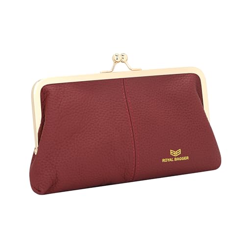 Royal Bagger RFID Kiss Lock Wallet, solide Farbe Multi-Card Slots Karteninhaber, echtes Leder Clutch Purses für Frauen 1468 (Rot) von Royal Bagger