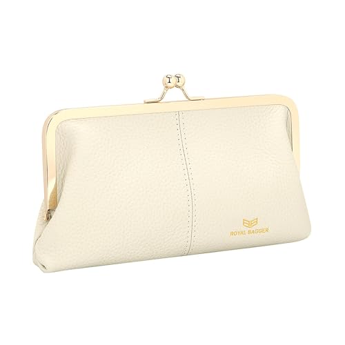Royal Bagger RFID Kiss Lock Wallet, solide Farbe Multi-Card Slots Karteninhaber, echtes Leder Clutch Purses für Frauen 1468 (Weiß) von Royal Bagger