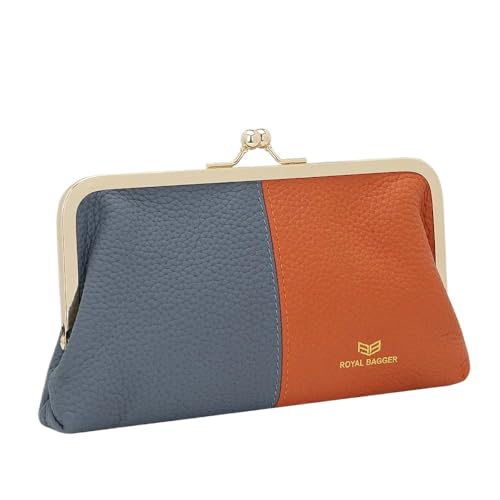 Royal Bagger RFID Kontrast Clutch Geldbörsen für Frauen, Leder Abendtasche mit Kiss Lock, Multi Layer Mobile Phone Wallet (Blau Orange) von Royal Bagger