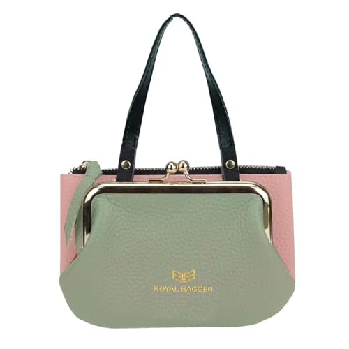 Royal Bagger RFID Münze Geldbeutel für Frauen, echtes Leder tragbare kleine Handtasche, Mode Casual Kiss Lock Clutch Wallet (Grün Rosa) von Royal Bagger