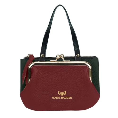 Royal Bagger RFID Münze Geldbeutel für Frauen, echtes Leder tragbare kleine Handtasche, Mode Casual Kiss Lock Clutch Wallet (Rot Grün) von Royal Bagger