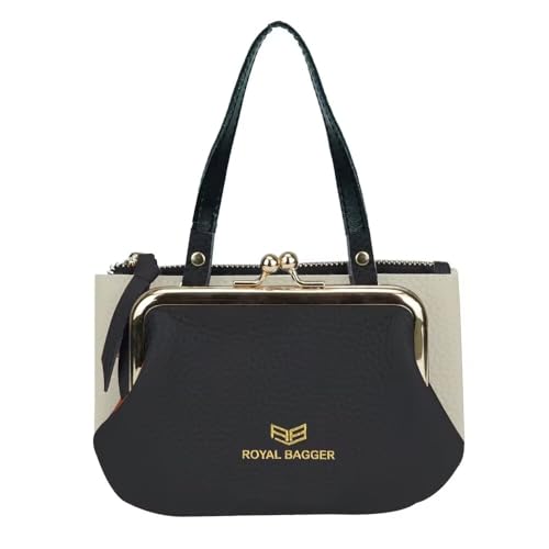 Royal Bagger RFID Münze Geldbeutel für Frauen, echtes Leder tragbare kleine Handtasche, Mode Casual Kiss Lock Clutch Wallet (Schwarz Weiß) von Royal Bagger