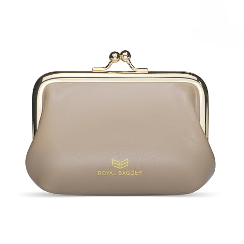 Royal Bagger Retro Kiss Lock RFID Kartenhalter Münze Geldbeutel für Frauen Echtes Rindsleder Kleine Lippenstift Tasche Mode Mini Schlüsselanhänger Brieftasche 3243 (Aprikose) von Royal Bagger