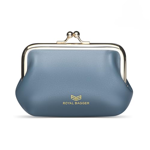 Royal Bagger Retro Kiss Lock RFID Kartenhalter Münze Geldbeutel für Frauen Echtes Rindsleder Kleine Lippenstift Tasche Mode Mini Schlüsselanhänger Brieftasche 3243 (Blau) von Royal Bagger