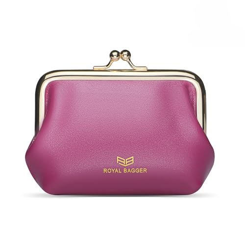 Royal Bagger Retro Kiss Lock RFID Kartenhalter Münze Geldbeutel für Frauen Echtes Rindsleder Kleine Lippenstift Tasche Mode Mini Schlüsselanhänger Brieftasche 3243 (Rose) von Royal Bagger