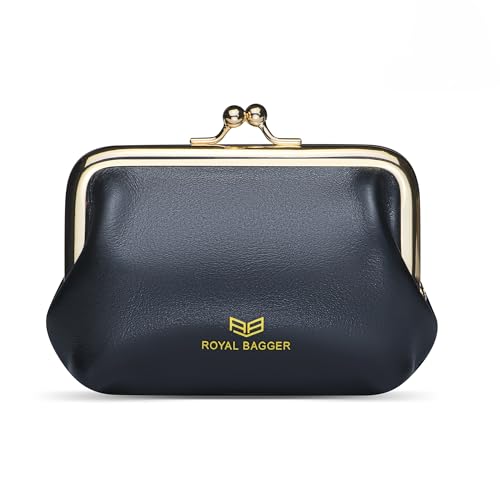 Royal Bagger Retro Kiss Lock RFID Kartenhalter Münze Geldbeutel für Frauen Echtes Rindsleder Kleine Lippenstift Tasche Mode Mini Schlüsselanhänger Brieftasche 3243 (Schwarz) von Royal Bagger