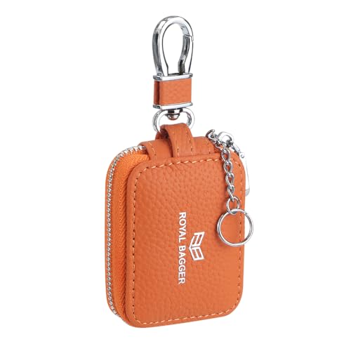 Royal Bagger Mini Portable Zipper Kopfhörer Taschen Echtes Leder Kleine Schlüssel Brieftasche mit Schlüsselanhänger Mode Einfache Kopfhörer Tasche 2901 (Orange) von Royal Bagger