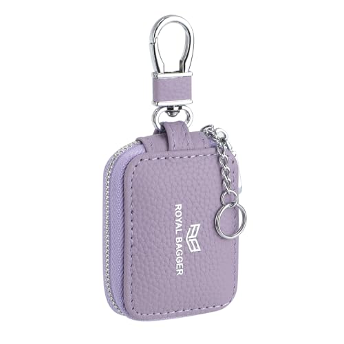 Royal Bagger Mini Portable Zipper Kopfhörer Taschen Echtes Leder Kleine Schlüssel Brieftasche mit Schlüsselanhänger Mode Einfache Kopfhörer Tasche 2901 (Lila) von Royal Bagger