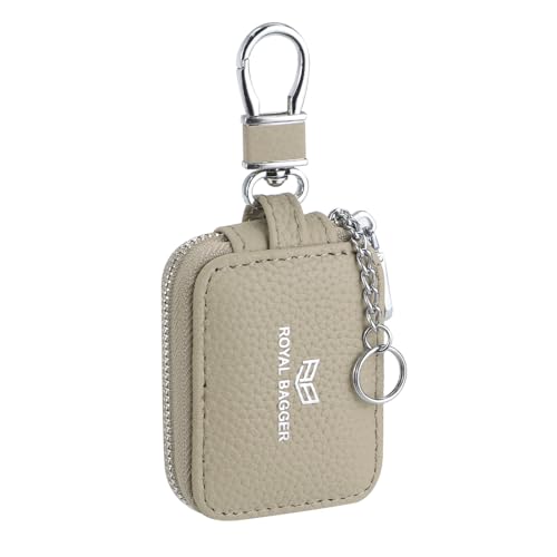 Royal Bagger Mini Portable Zipper Kopfhörer Taschen Echtes Leder Kleine Schlüssel Brieftasche mit Schlüsselanhänger Mode Einfache Kopfhörer Tasche 2901 (Hellgrau) von Royal Bagger