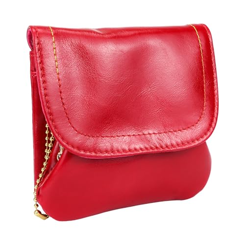 Vintage-Geldbörsen aus echtem Kuh Leder für Damen, Mini-Abend Tasche mit Kuss Schloss, Clutch-Tasche mit Schlüssel Bund für Schlüssel und Kopfhörer (Rose Rot) von Royal Bagger