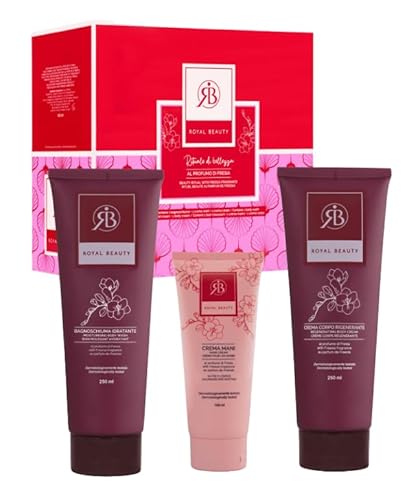 Royal Beauty Set mit Schönheitsritual mit Freesienduft mit Duschgel 250 ml + Körpercreme 250 ml + Handcreme 100 ml von Royal Beauty