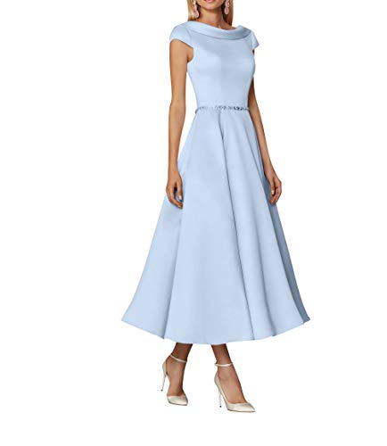 Royaldress Damen 2020 Neu Elegante Abendkleider Satin cocktailkleider festeliche Kleider Kurzarm wadenlang -32 Himmel Blau von Royal Dress