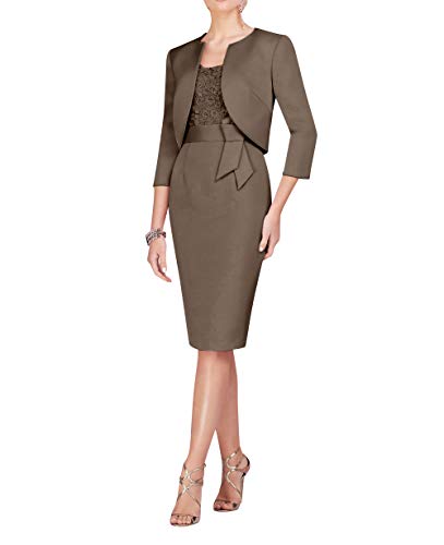 Royaldress Damen 2020 Neu Elegante Brautmutterkleider Knielang mit Jacke cocktailkleider Damen mit Spitze Abendkleider kurz-40 Dunkel Braun von Royal Dress