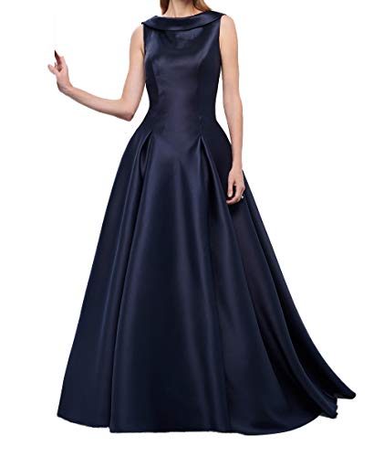 Royaldress Damen Einfach Satin Abendkleider Brautmutterkleider silberhochzeit a-Linie Kleider Fuer Hochzeit Ballkleider lang -54 Navy Blau von Royal Dress