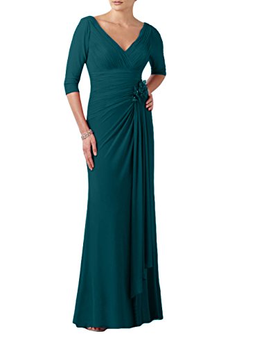 Royaldress Damen Elegant Abendkleider Lang Brautmutter Kleider Fuer Hochzeits Festlichkleider Partykleider mit Langarm -44 Blau Gruen von Royal Dress