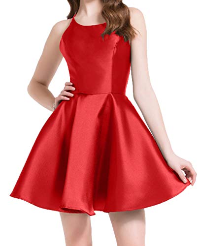 Royaldress Damen Elegant Mini Kurz Satin Abendkleider Ballkleider Cocktailkleider Festliche Kleider 2019 Neu-34 Rot von Royal Dress