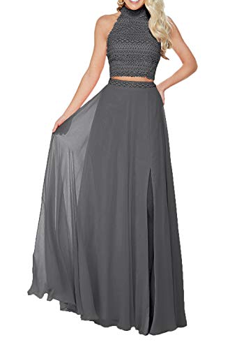 Royaldress Damen Hochwertig Chiffon Steine Abendkleider Ballkleider Promkleider Abiballkleider Zwei-teilig Rock-40 Grau von Royal Dress