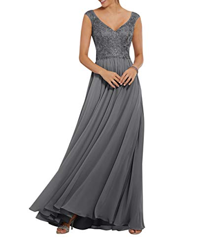 Royaldress Damen Wunderschoen v-Ausschnitt Kleid Brautmutter Ballkleider Promkleider festkleier Brautkleider Chiffon lang52 Grau von Royal Dress