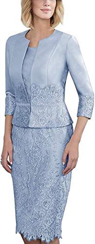 Royaldress Hell Blau Elegant Kurz Abendkleider Ballkleider Brautmutterkleider Spitzenkleider Etuikleider Knielang mit Bolero-40 Hell Blau von Royal Dress