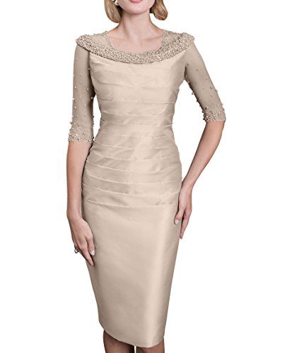 Royaldress Langarm Satin Etuikleider Abendkleider Partykleider Promkleider Festlichkleider Figurbetont Hochzeitsgaeste Kleider-38 Champagner von Royal Dress