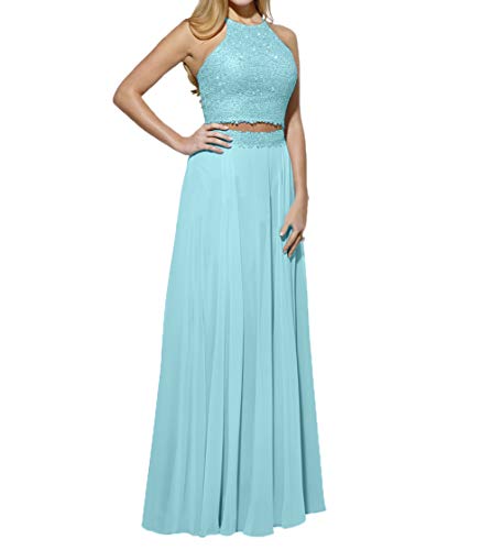 Royaldress Langes Zwei-teilig Perlen Abendkleider Promkleider Partykleider jugendeweiche Kleider Chiffon Rock -40 Tuerkis von Royal Dress