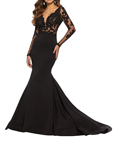 Royaldress neu Damen sexy Etuikleider elegant meerjungfrau Abendkleid Festkleider Damen Hochzeit Partykleider Ballkleider langarm-40 Schwarz von Royal Dress