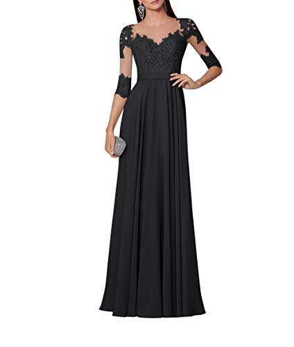 Royaldress neu Elegante Kleider Damen Fuer Hochzeit cocktailkleider mit Aermel Spitzenkleider Langarm Promkleider lang-40 Schwarz von Royal Dress