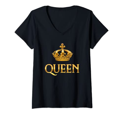 Damen Königin Gold Krone Gold Königin Geburtstag Krone Coole Krone T-Shirt mit V-Ausschnitt Damen Königin Gold Krone Gold Königin Geburtstag Krone Coole Krone T-Shirt mit V-Ausschnitt von Royal Flair